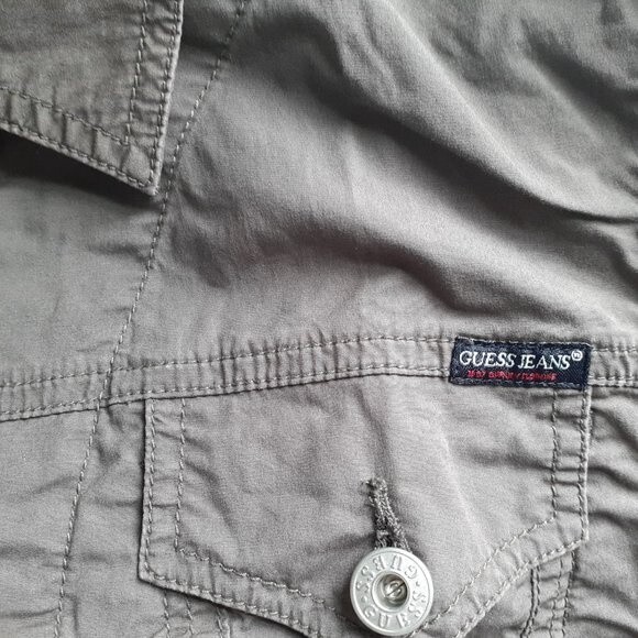 Guess Authentic Jeans Cropped Button Army Green Utility Military Jacket S/P - Picture 9 of 13